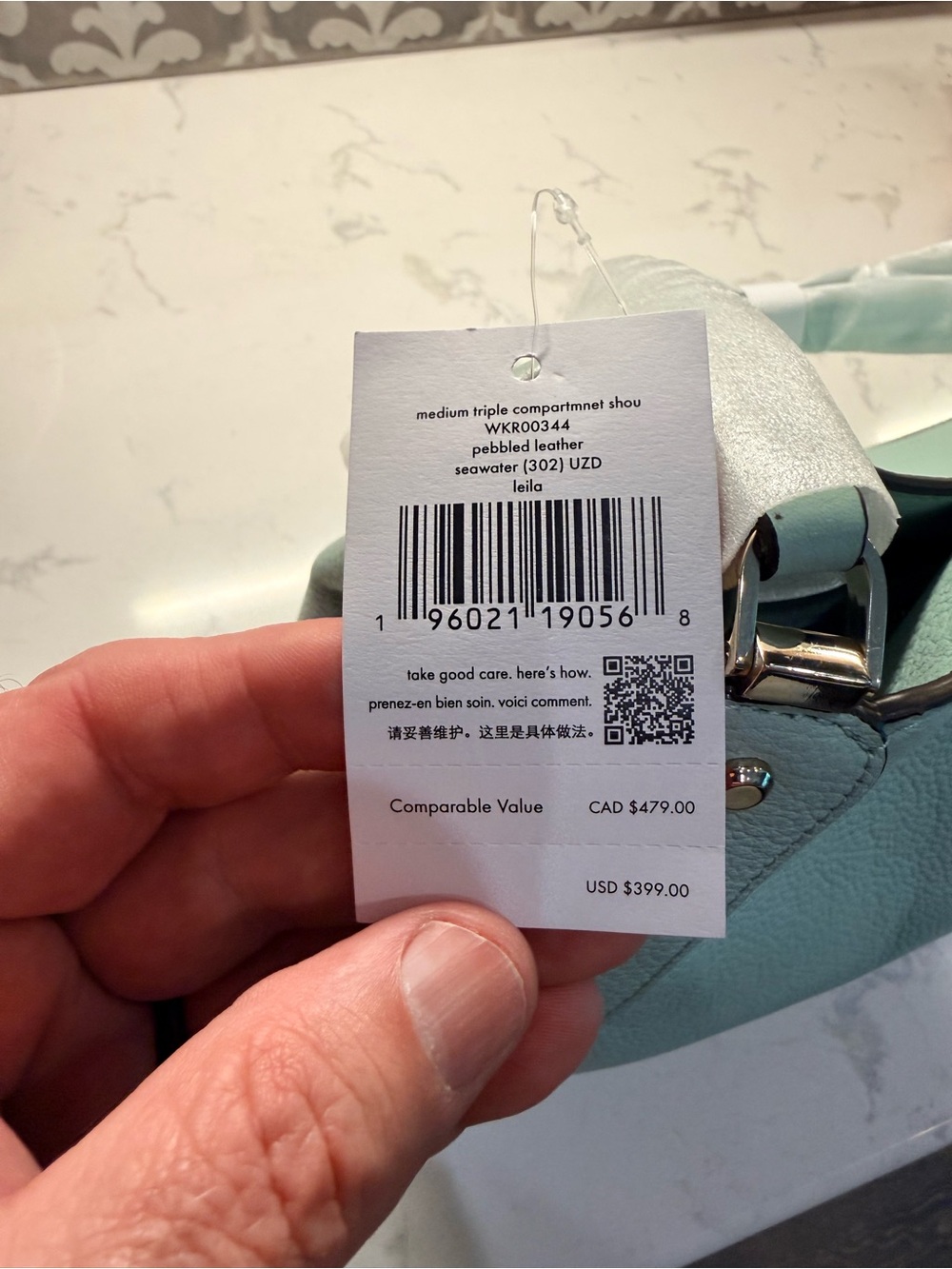 Kate Spade Light Green Pebbled Leather Shoulder Bag with Black Piping - Picture 4 of 10